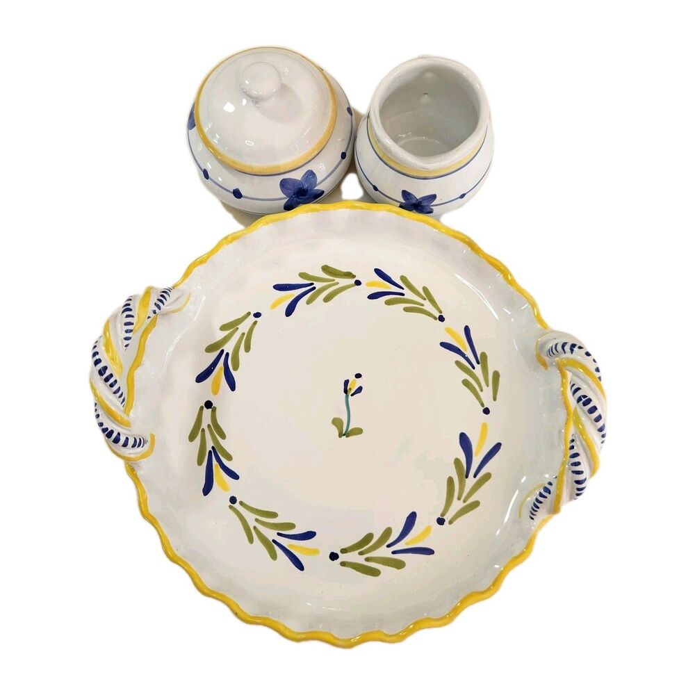 Italian Hand Painted Floral Pottery Tureen with Lid & Matching Serving Platter - Picture 3 of 16